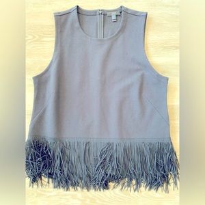 J Crew, light grey with black and white fringe top. NWT. XL.